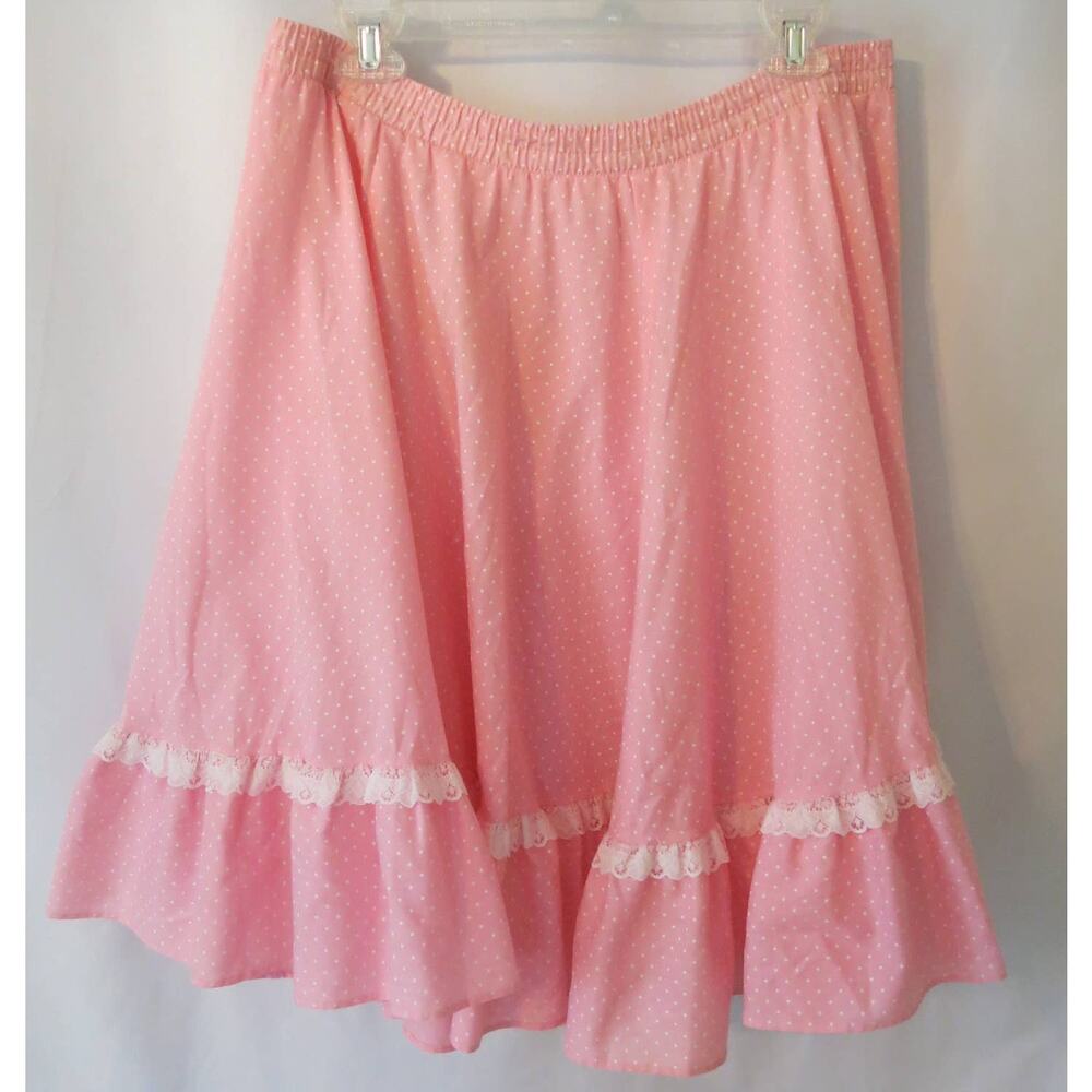 VINTAGE 70s Malco Modes Square Dancing Skirt Size M Pink Cottage Prairie Lace - Picture 2 of 7